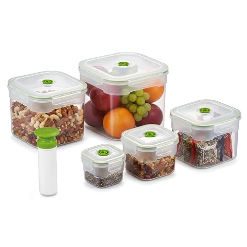 Lasting Freshness 11 piece Vacuum Seal Food Storage Containers with Vacuum Pump, Airtight and Leak Proof, Vacuum Sealed Food Storage Containers, Meal Prep Containers, Keep Food Fresh up to 5 X Longer - color: 11 Piece Square