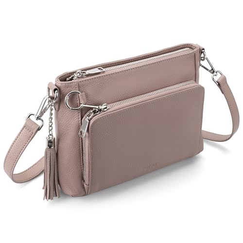 befen Anti Theft Genuine Leather Crossbody Bags for Women Handbags and Shoulder Basg with Built in Wallet RFID Leather Purse - color: Pink