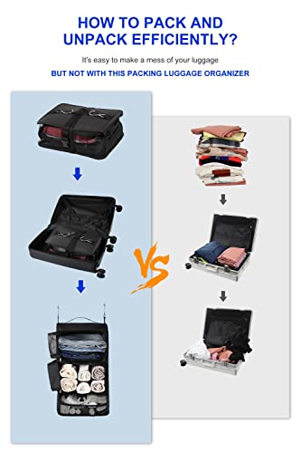 ELEZAY Hanging Packing Cubes Portable Closet 3-Shelf Travel Collapsible Compression Garment Organizer for Carry-on Luggage Suitcase Space Saver Bag X-Large_No Side Pockets, Black - color: Black, size: X-Large_12*10*24 IN