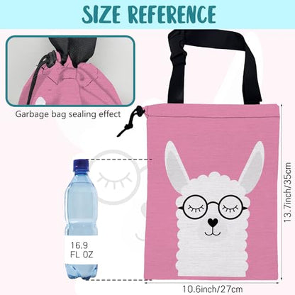 Car Garbage Bag Cute White Alpaca in Glasses Drawstring Car Trash Bag Hanging for Back Seat with Adjustable Buckle Canvas Vehicle Trash Can Easy-to-Install - color: Cute White Alpaca in Glasses