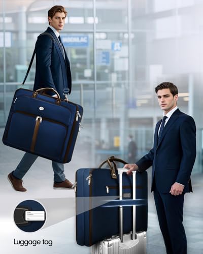 MATEIN Suit Bag Travel, Large Travel Garment Bag Up to 7 Suits with Strap, Business Foldable Garment Carrier Fit 17.3 inch laptop, 2 in 1 Carry On Hanging Luggage Suitcase with Shoe Compartment, Blue - color: Dark Blue