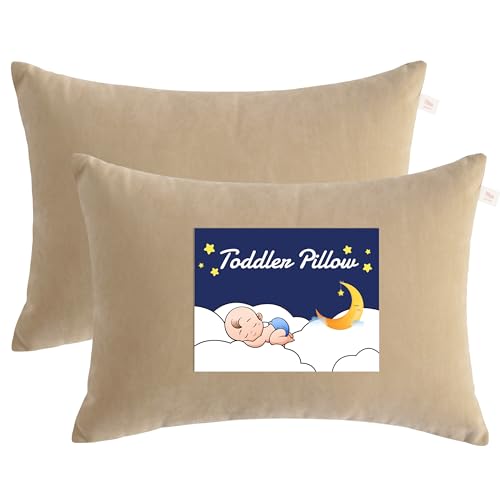 NTBAY Toddler Pillows, Down Alternative 13"x18" Pillows, Machine Washable - Soft and Breathable Travel Small Pillows for Sleeping, Ideal for Daycare, Crib, Cot, Light Taupe - color: Light Taupe, size: 13"x18"