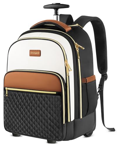 Arcoyard Rolling Backpack Carry On Luggage For Adults With Wheels, 40L Wheeled Backpack For Women, Travel Roller Bag, Beige Brown - color: Black and Brown, size: 17-inch