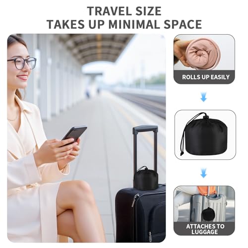 3-in-1 Memory Foam Travel Neck Pillow – Adjustable, Machine Washable & Portable for Airplane, Car, Office – Converts to Scarf & Eye Mask – Ultimate Neck Support for Long Flights - color: Pk, size: Small