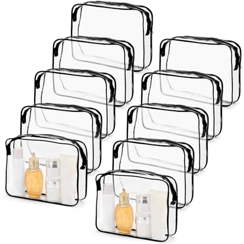 Tbestmax 10 Pack Clear Cosmetic Bags Makeup Bags Portable Waterproof TSA Approved Travel Toiletry Bags Large Organizer Black, 9.8" x 7.1" x 2.4" - color: Large - Black