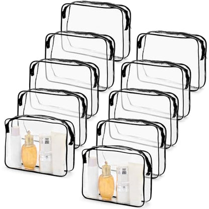 Tbestmax 10 Pack Clear Cosmetic Bags Makeup Bags Portable Waterproof TSA Approved Travel Toiletry Bags Large Organizer Black, 9.8" x 7.1" x 2.4" - color: Large - Black