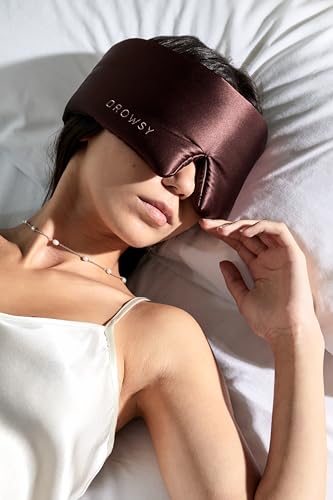 DROWSY Silk Sleep Mask - Face-Hugging, Padded Cocoon for Luxury Sleep in Total Darkness - 100% Pure Mulberry Silk (Cocoa Glow) - color: Chocolate, size: 1 Count (Pack of 1)