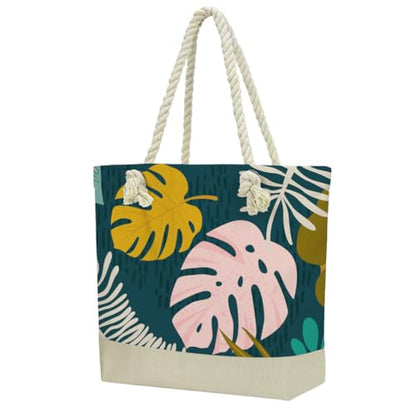 Fokongna Tote Bag For Women, Beach Bag Best Friend Travel Birthday Gifts, Travel Parties Vacation Shopping Essentials - color: Monstera Leaf Tropical