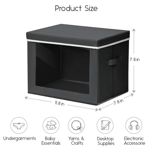 Homsorout Storage Bins with Lids - Small Fabric Organizers with Window, Collapsible Storage Bins for Clothes, Decorative Closet Organizers for Towels, Tshirt, 3 Pack, Black - color: Black, size: S(3-Pack)