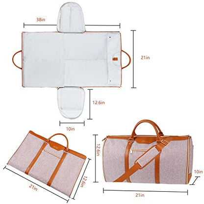 Garment Bag for Travel, Convertible Carry-on Duffel with Shoe Compartment, Waterproof & Wrinkle-Free Suit Carrier, Foldable & Lightweight, 50L - color: Pink