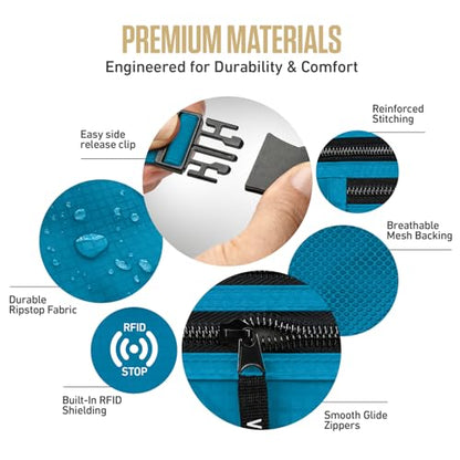 VENTURE 4TH Money Belt for Travel – Slim Hidden Under-Clothes RFID Blocking Anti-Theft Passport Holder & Travel Wallet Pouch for Men & Women to Protect Cash, Cards & Documents (Blue) - color: Blue