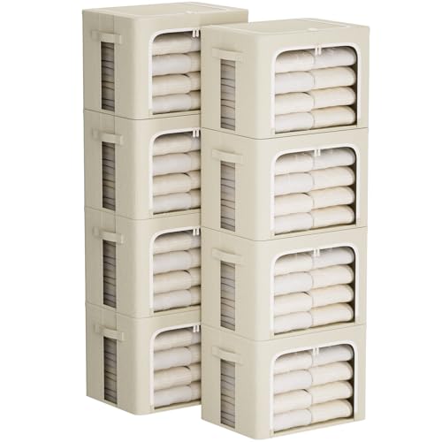 FHSQX 8 Pack Clothes Storage Bins - Foldable Storage Bins for Clothes Fabric Storage Box with Metal Frame (Beige, 16.5x12.2x12.2 inch) - color: Beige, size: 16.5x12.2x12.2 inch