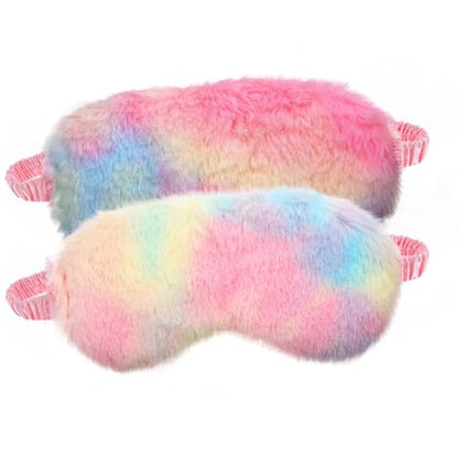 2 Pcs Plush Eye Mask Soft Sleeping Blindfold Eye Cover Comfortable Furry Faux Fur Sleeping Mask Satin Nap Night Eyeshade Cover for Women Men Gift (Light Rainbow, Dark Rainbow) - color: Light Rainbow, Dark Rainbow