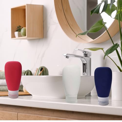 Travel Bottles for Toiletries, TSA Approved 3oz (90ml) Leak Proof Silicone Soft Refillable Squeeze Travel Size Containers BPA Free for Air Travel, Shampoo, Conditioner Patriotic (Red-White-Blue) - color: Red-Navy Blue-White