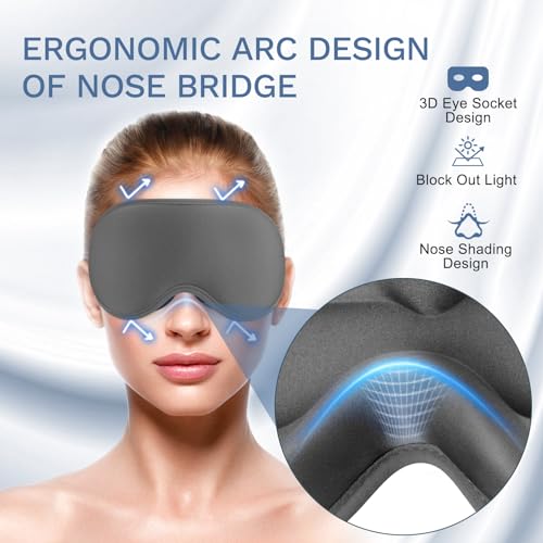FlyCoco 99% Fully Block Out Light Eye Sleep Mask, 3D Deep Contoured Eyes Cover Zero Pressure, Long Lash Extension Eyes Mask with Adjustable Straps for Sleeping Travel Home Nap Rest Women Men (Grey) - color: Grey