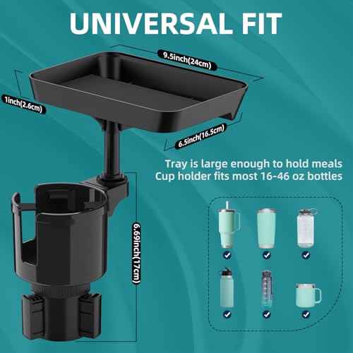 TYKOR Car Cup Holder Tray, 9.5" Car Food Tray Table for Eating | Cup Holder Expander Adapter for Car, Fits Yeti, Hydro Flask, Other Bottles and Mugs in 16-46 oz, Car Road Trip Essentials