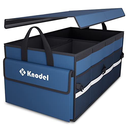 K KNODEL Car Trunk Organizer with Lid, Collapsible Car Trunk Storage Organizer, Car Organizer and Storage for SUV, Truck, Sedan (Medium, Blue) - color: Blue, size: Medium-With Lid