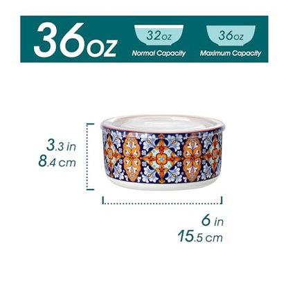 vancasso 36 oz Ceramic Bowls with Lids Set of 4, 6 Inch Food Storage Containers & Prep Bowls for Leftovers, Soup, Cereal, Meal Prep, Office Lunch, Microwave & Dishwasher Safe, Series SIMI - size: 36 OZ (Set of 4)