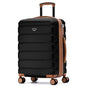 Flight Knight 22x18x10 Expandable Carry On Suitcase Hardside TSA Lock & USB C Port Lightweight Luggage Silent Double Spinner Wheels Maximum Spirit Overhead Carry-On Bag Airlines Approved Black - color: Black/Tan, size: 22x18x10"