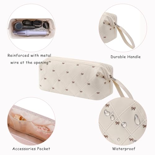 RSRSLEII Large Quilted Hair Tools Travel Bag with Bow Pattern,Waterproof Hair Styling Accessories Storage Case for Shark FlexStyle, Dyson Airwrap Hair Dryer, Curling Iron, Revlon Hair Tools(Beige) - color: 03Beige