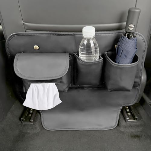 Leather Car Seat Back Organizer, Waterproof Car Seat Kick Mat with Cup Holder, Multifunctional Backseat Storage Bag, Universal Auto Travel Seats Protector Accessories for SUV Truck (Black) - color: Black