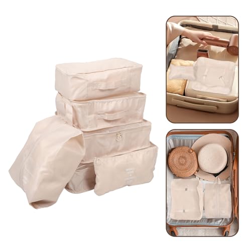 Tofficu 7pcs Travel Packing Cubes Set Beige, Waterproof Large Capacity Luggage Organizer Bags Laundry and Skincare Pouches for Women Backpack Suitcase Storage
