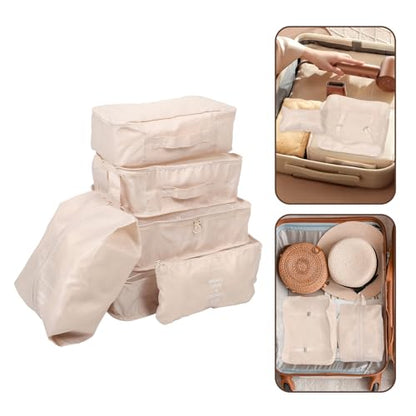 Tofficu 7pcs Travel Packing Cubes Set Beige, Waterproof Large Capacity Luggage Organizer Bags Laundry and Skincare Pouches for Women Backpack Suitcase Storage