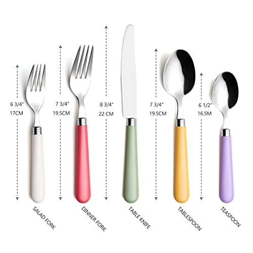 ANNOVA Silverware Set 20 Pieces Stainless Steel Cutlery Color Handle Flatware - 4 x Dinner Knife; 4 x Dinner Fork; 4 x Salad fork; 4 x Tablespoon; 4 x Teaspoon (Mix Solid) - color: Mix Solid