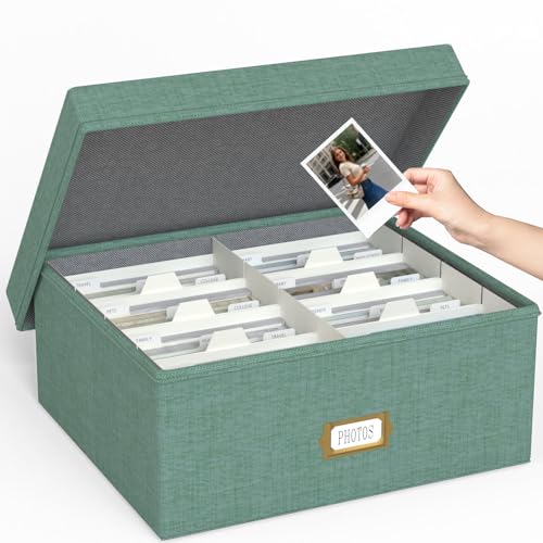Decorative Photo Storage Box - Linen Photo Box Organizer with Dividers, Fits Holds Up to 1700 Pictures and 4x6 Photos, Memory Keepsake Organizer for Photos, Scrapbook Supplies, Cards, Stamps (Green) - color: Green, size: 4x6 (1 Pack)