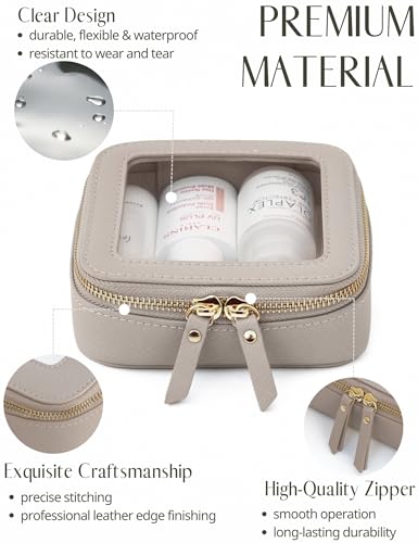 Popvibe Clear Makeup Bag Travel Cosmetic Case Transparent Toiletry Bag with Zipper, Portable Make Up Organizer Traveling Compact Car Bag for Essentials - color: Stone, style: Mini Chic
