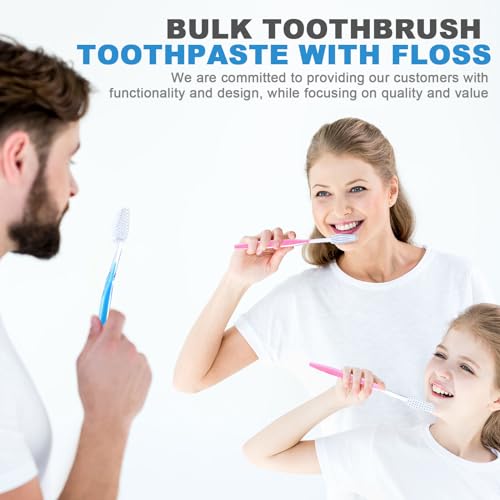 FoldTier 200 Sets Disposable Toothbrushes with Toothpaste and Floss Bulk Individually Wrapped 10g Toothpaste Homeless Hygiene Kit Bulk Homeless Care Package Supply for Travel Shelter (Light Blue Pink) - size: 3 Count (Pack of 200)
