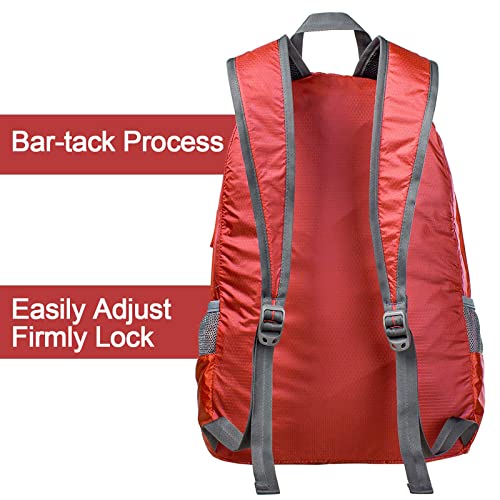 G4Free 20L Lightweight Packable Backpack Travel Hiking Daypack Foldable Backpack for Men Women - color: A-deep Red