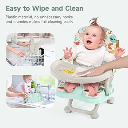 YOLEO Baby High Chair Booster Seat for Dining Table, Foldable High Chairs with Adjustable Heights, Travel Booster Seat with Removable Tray - color: Green, size: With Cushion