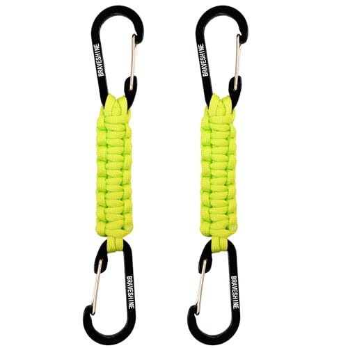 BRAVESHINE Paracord Keychain Carabiner Clip, D Ring Lanyard Hanger Stroller Hook for Water Bottle, Key, Backpacks, Men, Women - color: Green