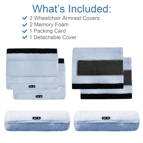 SPRING SEAON Wheelchair Armrest Covers 2 Pack Soft Memory Foam Wheelchair armrest Pads Wicking Washable for Office Transport Chair (Grey-Blue) - color: Grey-blue
