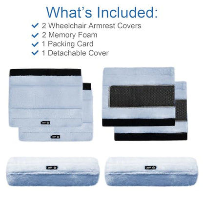 SPRING SEAON Wheelchair Armrest Covers 2 Pack Soft Memory Foam Wheelchair armrest Pads Wicking Washable for Office Transport Chair (Grey-Blue) - color: Grey-blue