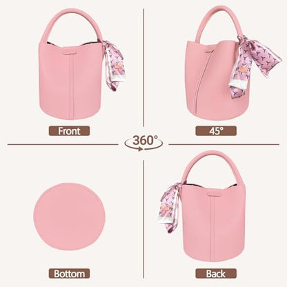 Vegan Leather Bucket Bag for Women Crossbody Bucket Purse with Removable Fashion Bucket Handbag - color: Pink
