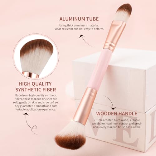docolor Double Sided Makeup Brushes, 6Pcs Double Ended Eyeshadow Brush Set Professional Eye Makeup Brushes Set Foundation Eyeshadow Blending Eyebrow Travel Make Up Brushes Kits - color: Pink