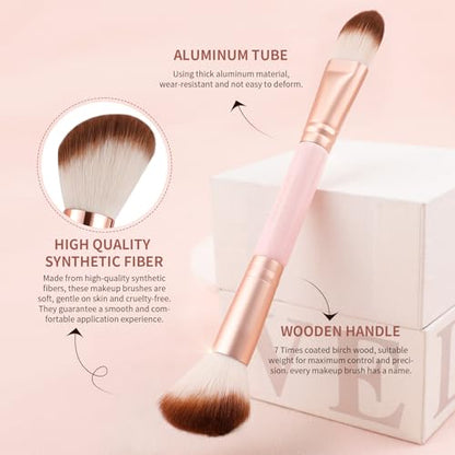 docolor Double Sided Makeup Brushes, 6Pcs Double Ended Eyeshadow Brush Set Professional Eye Makeup Brushes Set Foundation Eyeshadow Blending Eyebrow Travel Make Up Brushes Kits - color: Pink