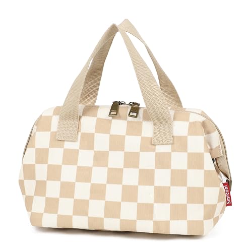 Makeup Bag Cosmetic Bag For Women Girl Travel Makeup Bag Toilet Bag Zipper Organizer Bag Waterproof - color: Corduroy checkerboard beige