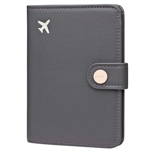 ZOPPEN Passport Holder for Travel Essentials, RFID Blocking PU Leather Water-Resistant Lightweight Passport Cover with Multiple Card Slots, Easy to Carry Travel Wallet for Women Men, Dark Grey - color: #17 Dark Grey