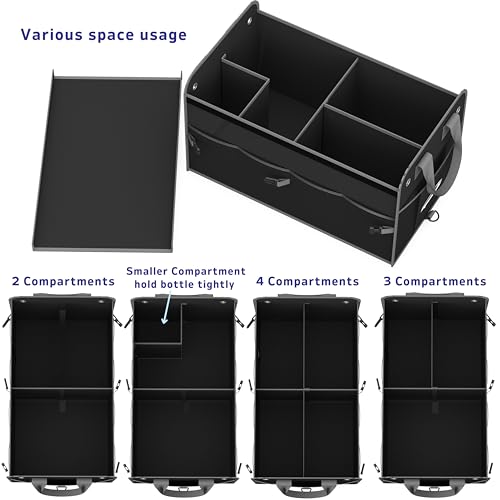 EPAuto Car Trunk Organizer with Adjustable Multi Compartment, Removal Lid and Securing Straps, Black - color: Black, size: 3-Compartment w/ Lids