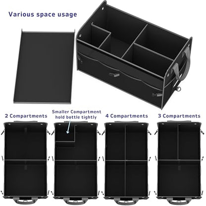EPAuto Car Trunk Organizer with Adjustable Multi Compartment, Removal Lid and Securing Straps, Black - color: Black, size: 3-Compartment w/ Lids