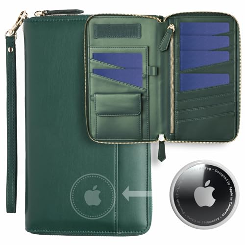Travel Document Organizer - RFID Passport Wallet Case Family Holder Id Wristlet - color: 6 Passports Airtag Green