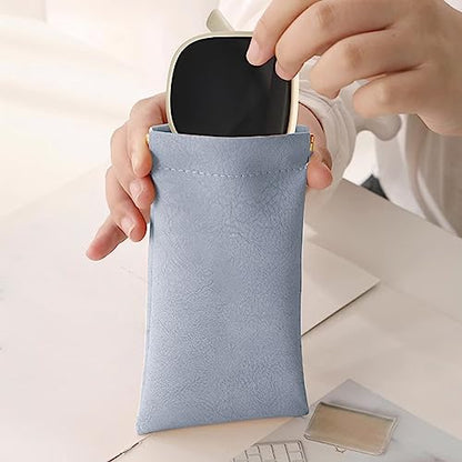 3 Pack Leather Eyeglasses Cases PU Soft Sunglasses Pouch Squeeze Top Portable Glasses Cases for Men Women - color: Blue Blue Blue