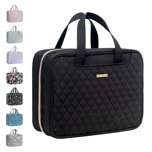 Everfun Travel Toiletry Bag with Hanging Hook and Leakproof Wet/Dry Compartments, Large Capacity Makeup Cosmetic Organizer for Women, 12x9x4.5 Inch, Black - color: Black, size: Large
