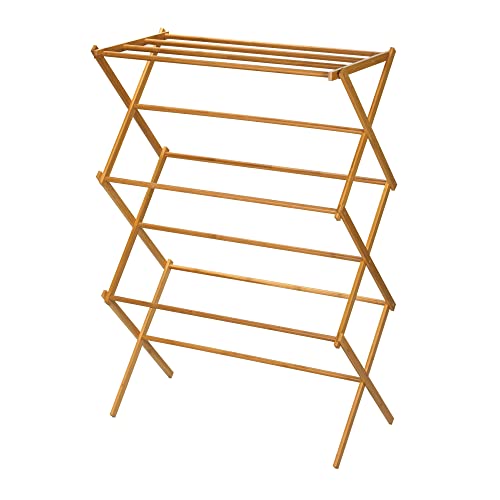 Household Essentials Bamboo Folding Clothes Drying Rack, Upscale Laundry Rack with 11 Dowels, Environmentally Friendly, Stable Frame, Shelf for Drying Flat - color: Natural Bamboo