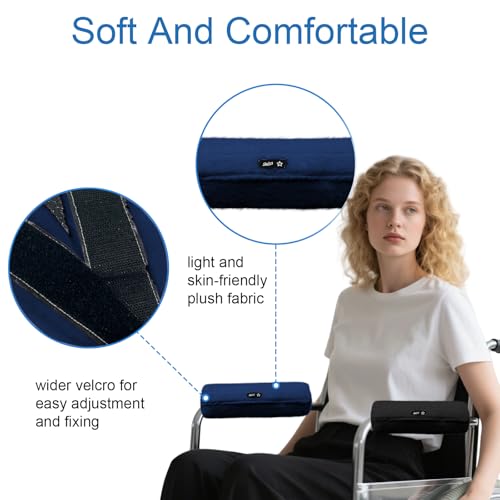 SPRING SEAON Wheelchair Armrest Covers 2 Pack Soft Memory Foam Wheelchair armrest Pads Wicking Washable for Office Transport Chair (Navy Blue) - color: Navy Blue