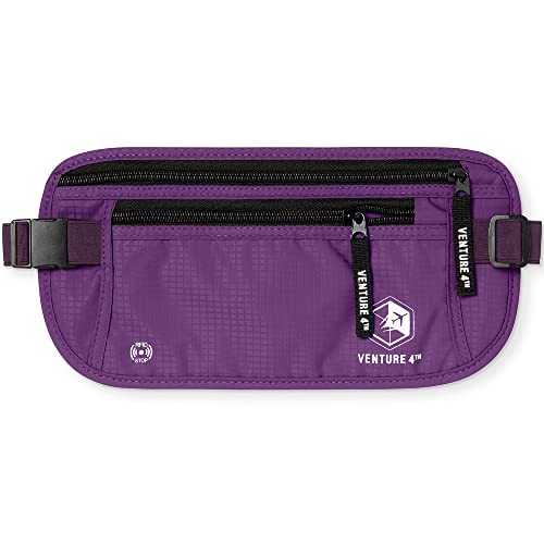 VENTURE 4TH Money Belt for Travel – Slim Hidden Under-Clothes RFID Blocking Anti-Theft Passport Holder & Travel Wallet Pouch for Men & Women to Protect Cash, Cards & Documents (Purple) - color: Purple