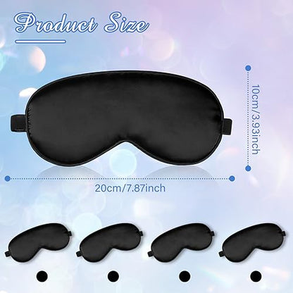 BBTO 4 Pcs Silk Sleep Eye Masks Smooth Soft Satin Eye Covers with Adjustable Strap Blindfold for Sleeping Blocking Out Lights Travel Relaxation (Black) - color: Black